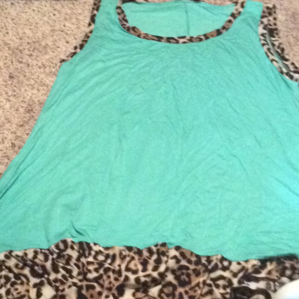 Leopard Trim Mint Tank XL